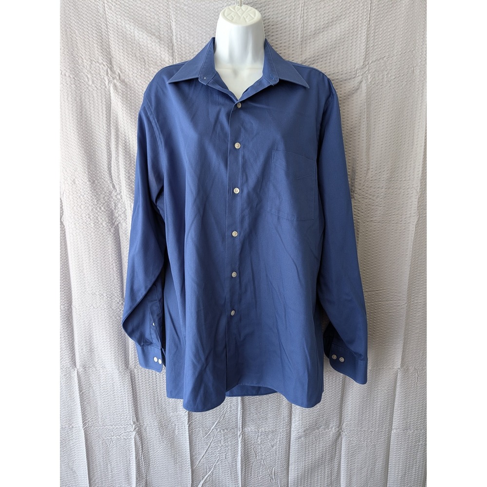 Van Heusen Mens Large Blue Long Sleeve Button Down Dress Shirt Pocket Classic